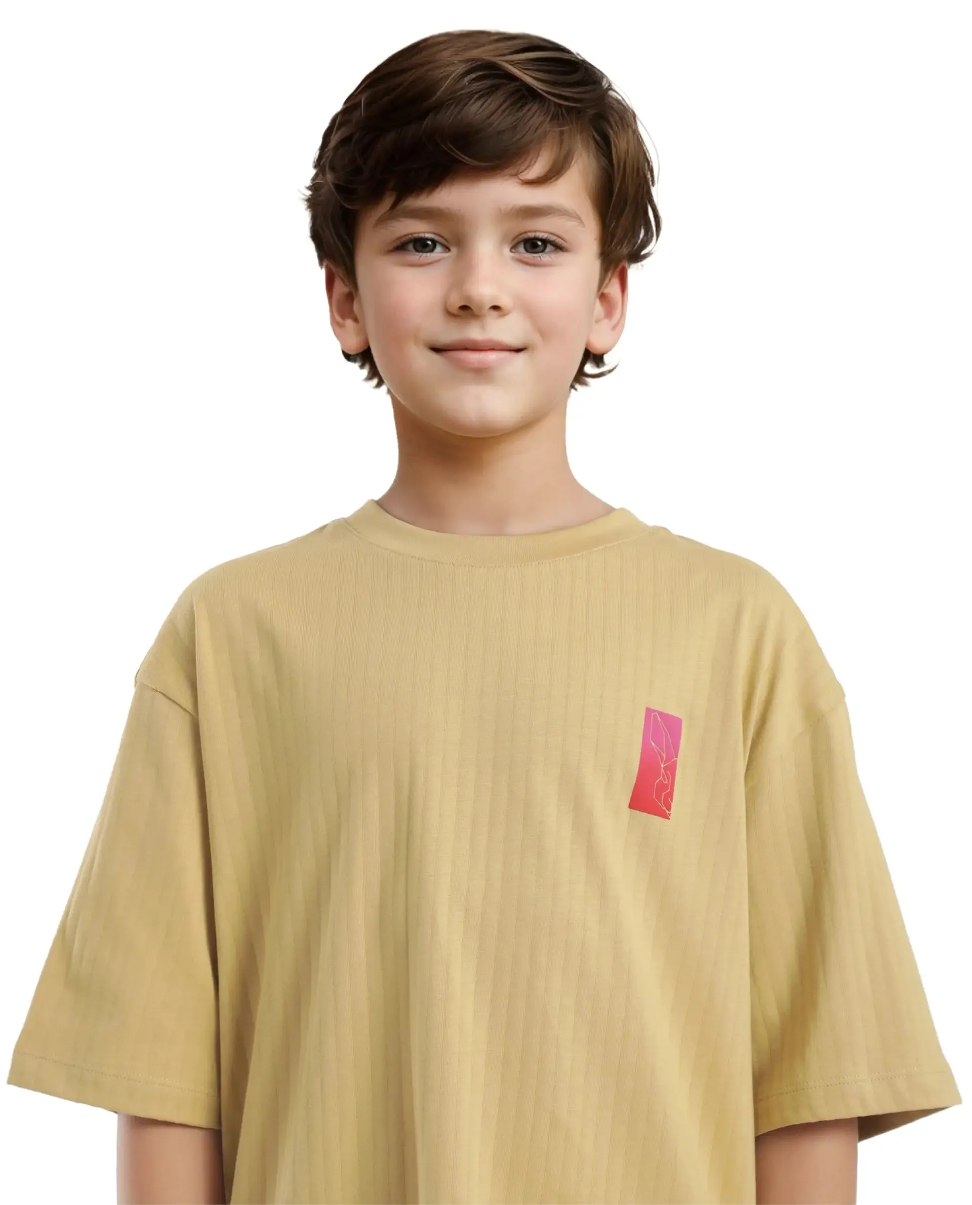 Rare Ones Kids Lest Mustard Cotton Half Sleeves Ribbed Crew Neck Graphic Back Print Oversized Fit T-Shirt