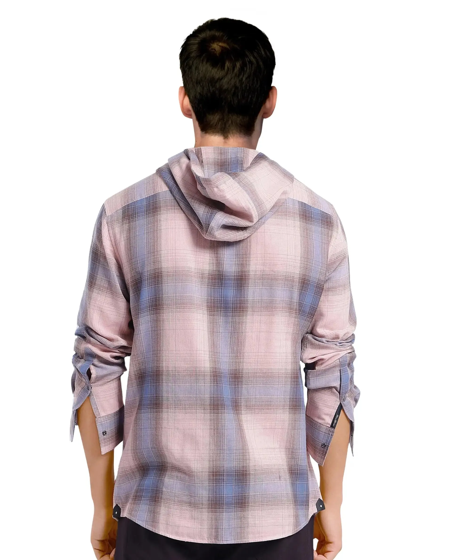 Rare Rabbit Men's Dartmouth Dusky Pink Cotton Fabric Full Sleeve Collared Neck Oversized Fit Checks Shirt