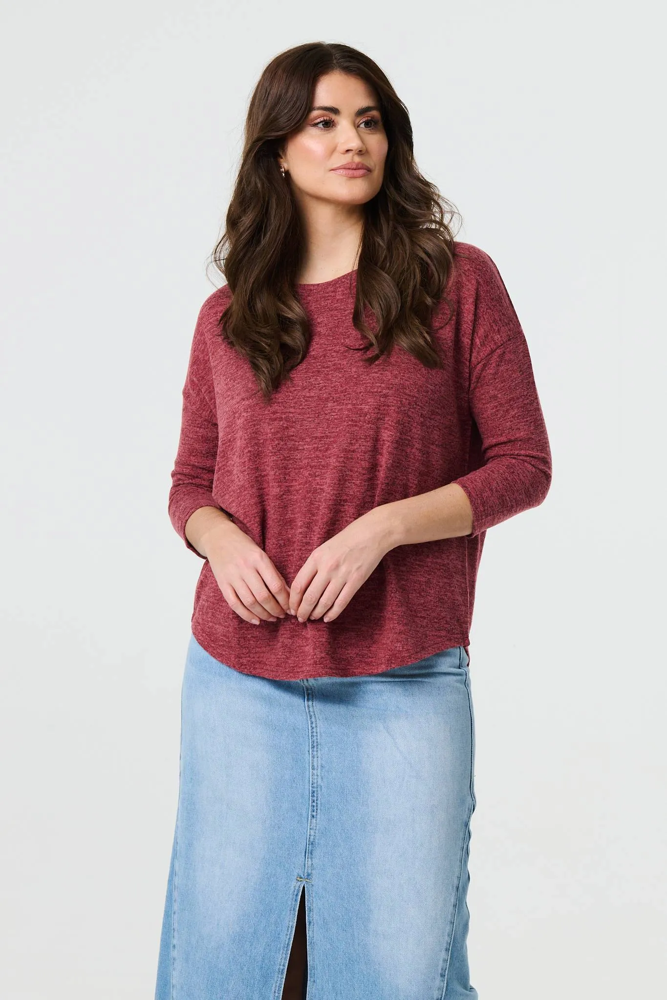 Relaxed Boat Neck 3/4 Sleeve Top