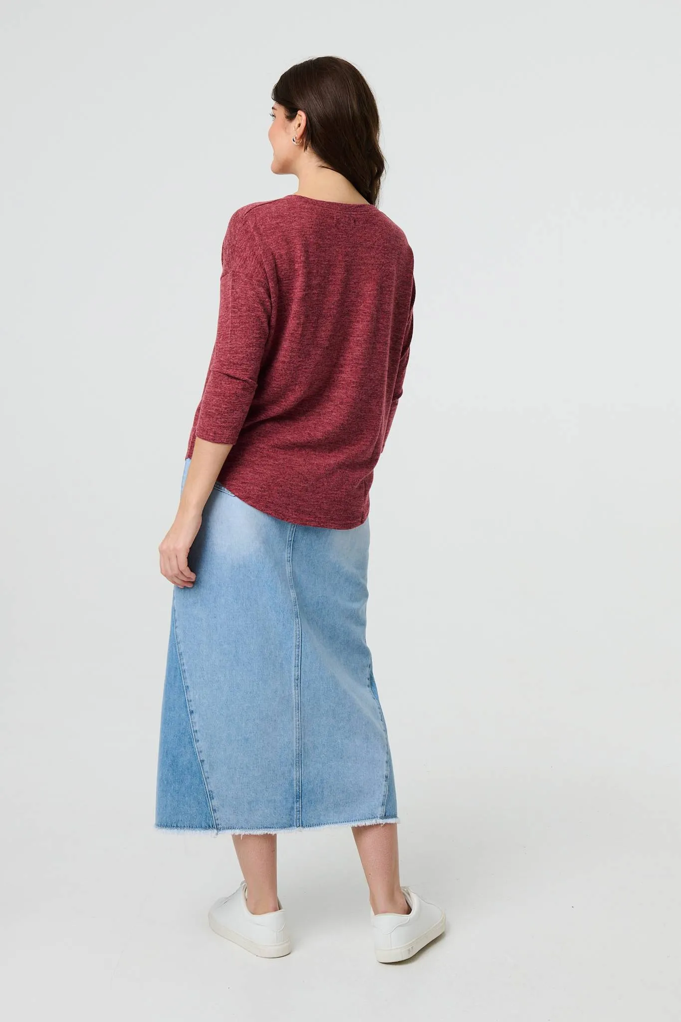 Relaxed Boat Neck 3/4 Sleeve Top