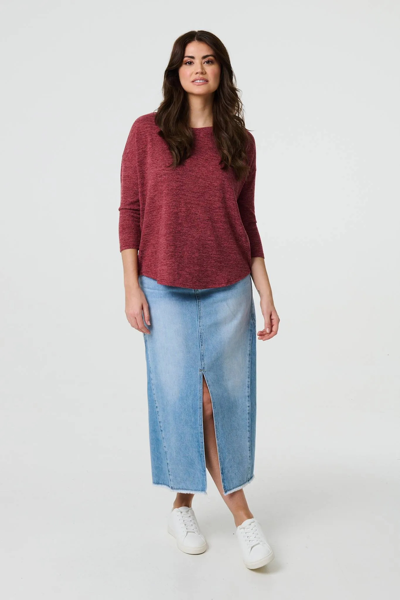 Relaxed Boat Neck 3/4 Sleeve Top