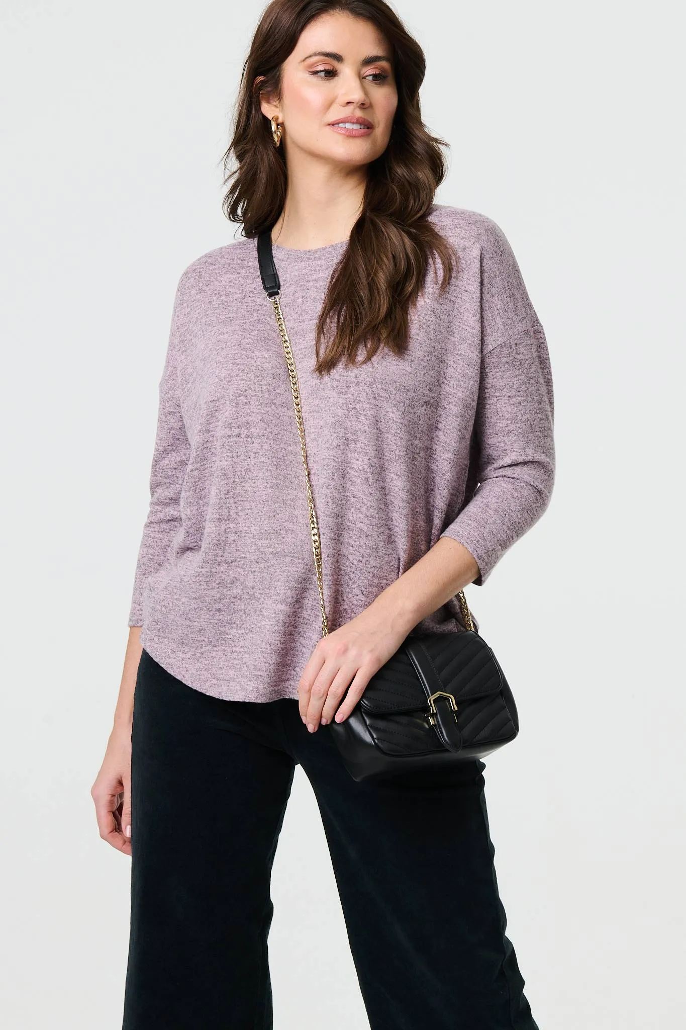 Relaxed Boat Neck 3/4 Sleeve Top