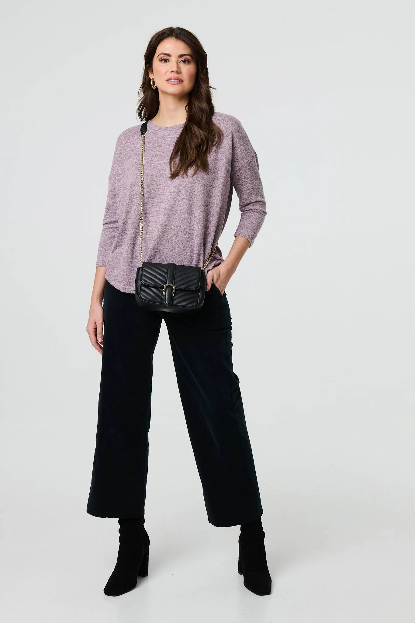 Relaxed Boat Neck 3/4 Sleeve Top