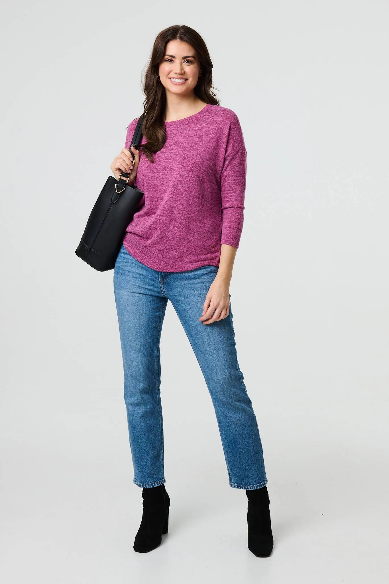 Relaxed Boat Neck 3/4 Sleeve Top