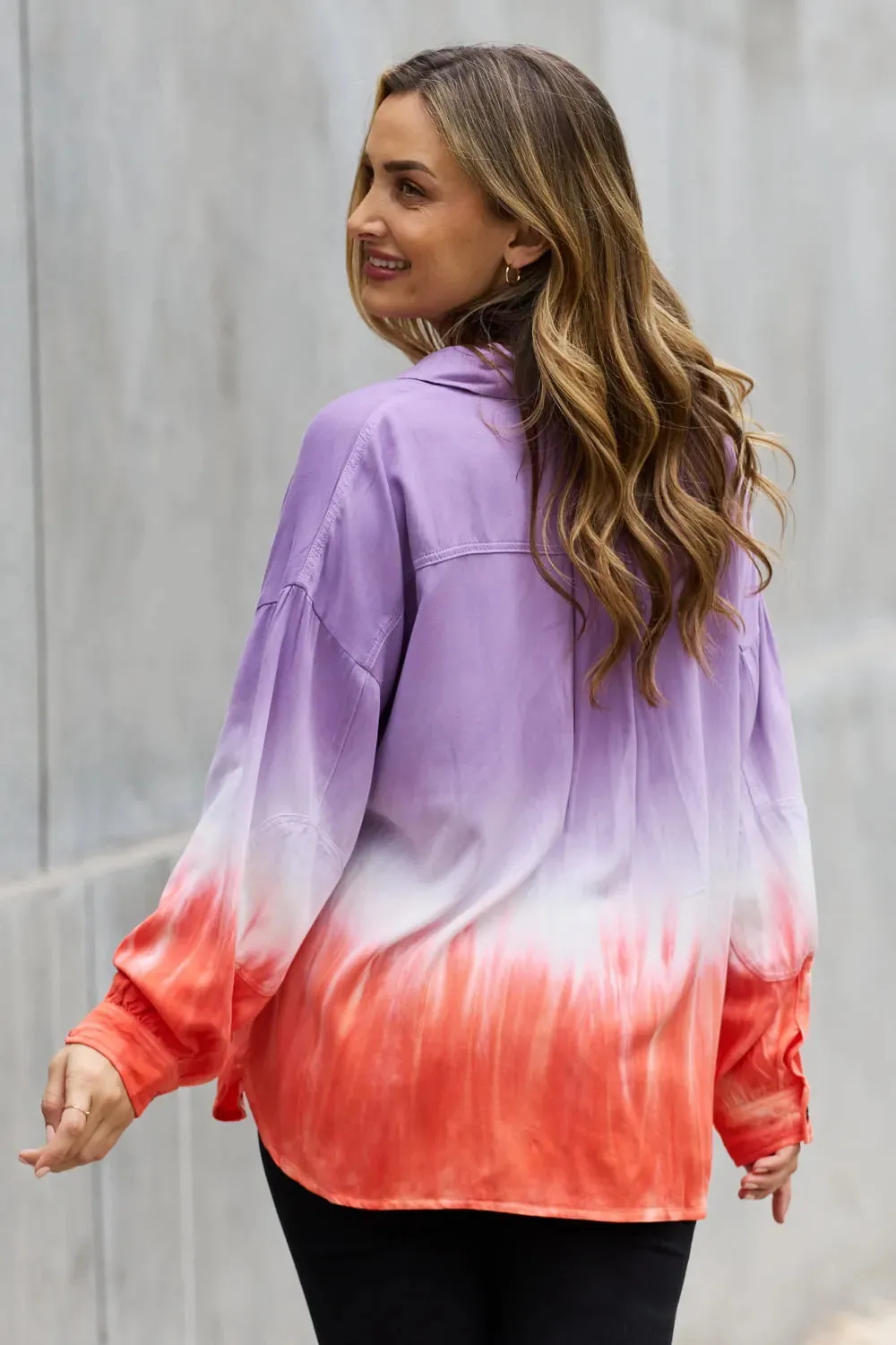 Relaxed Fit Tie-Dye Button Down Top