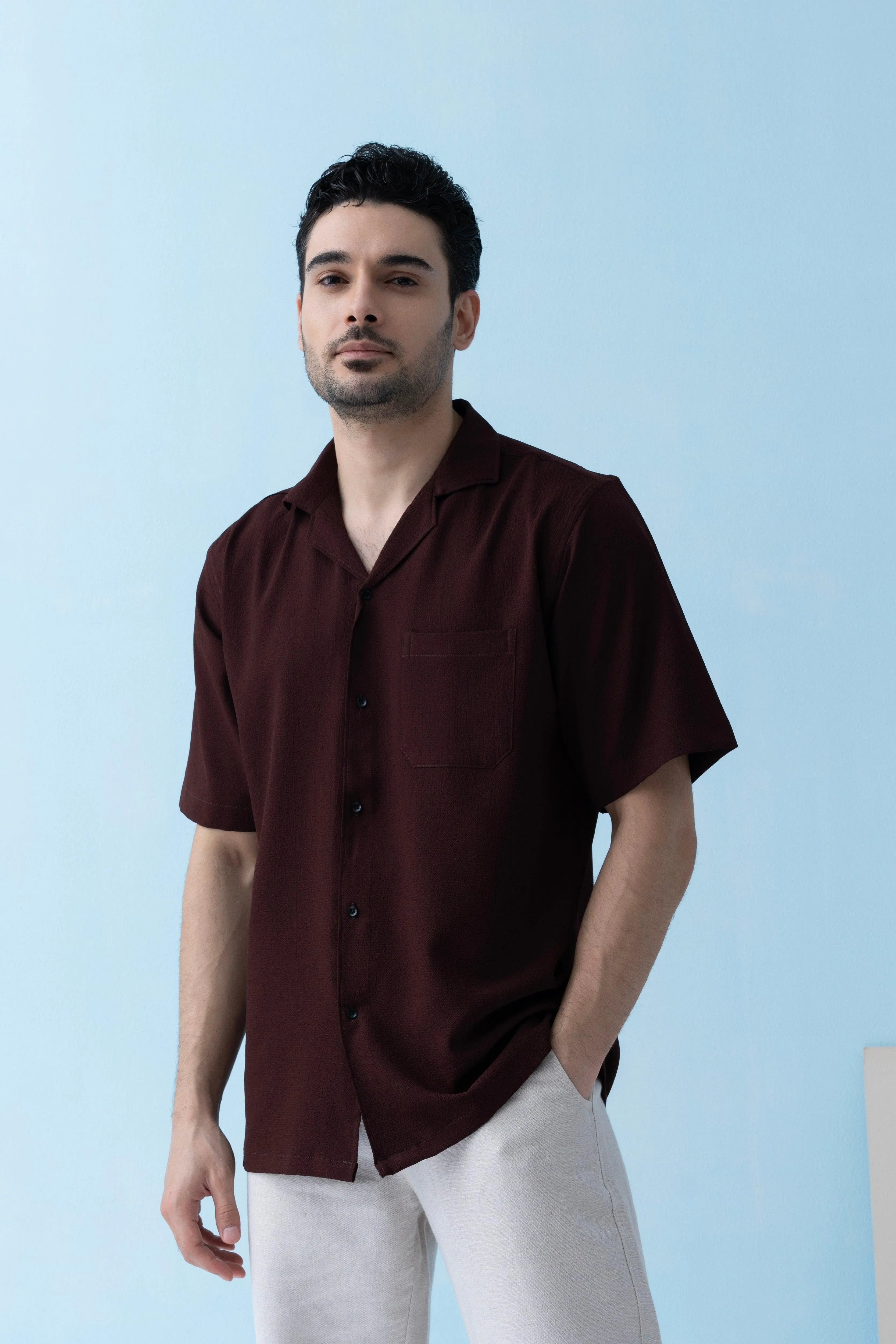 Ripple Cuban Collar Forest brown Shirt