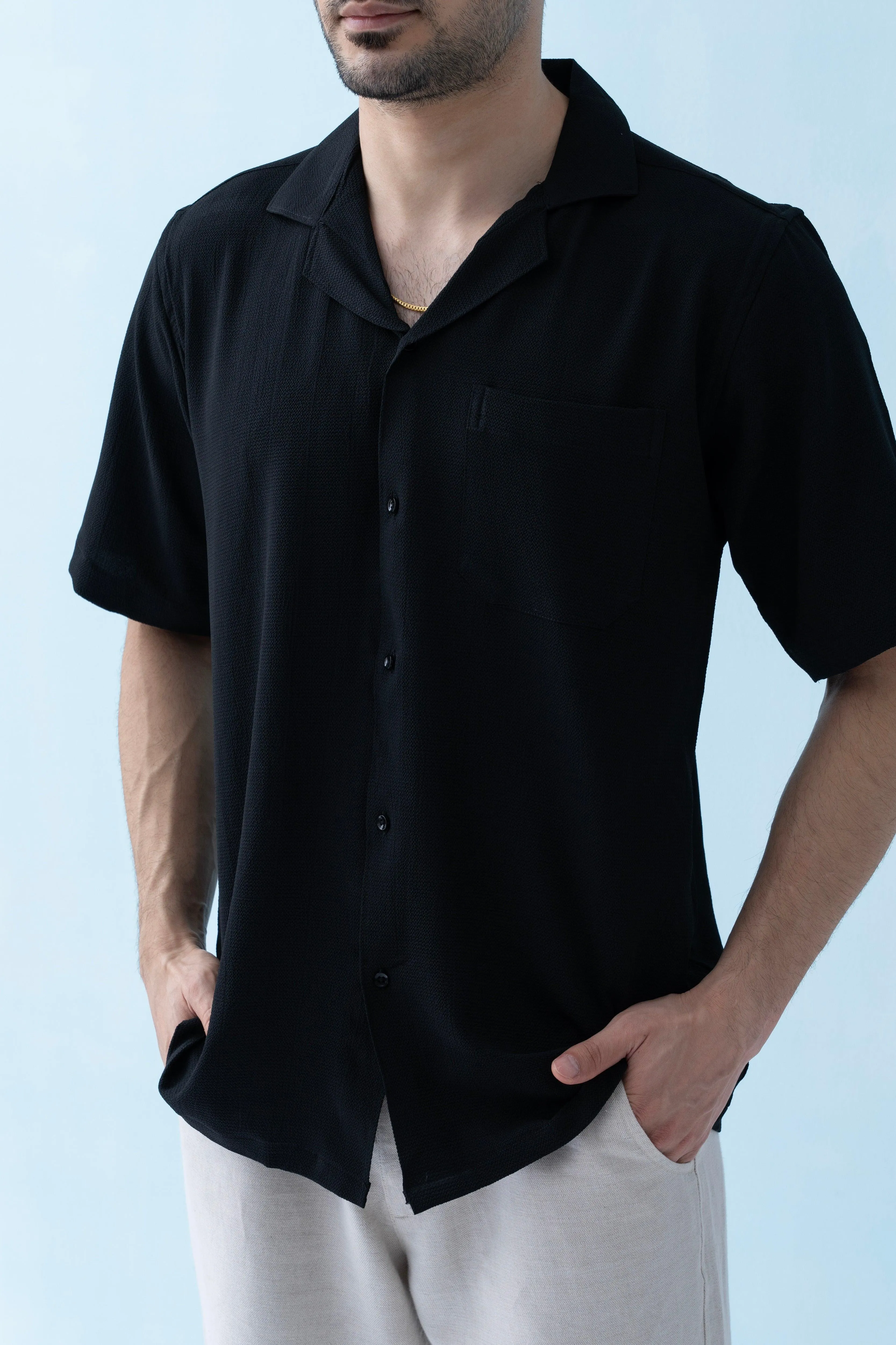 Ripple Cuban Collar Jet black Shirt