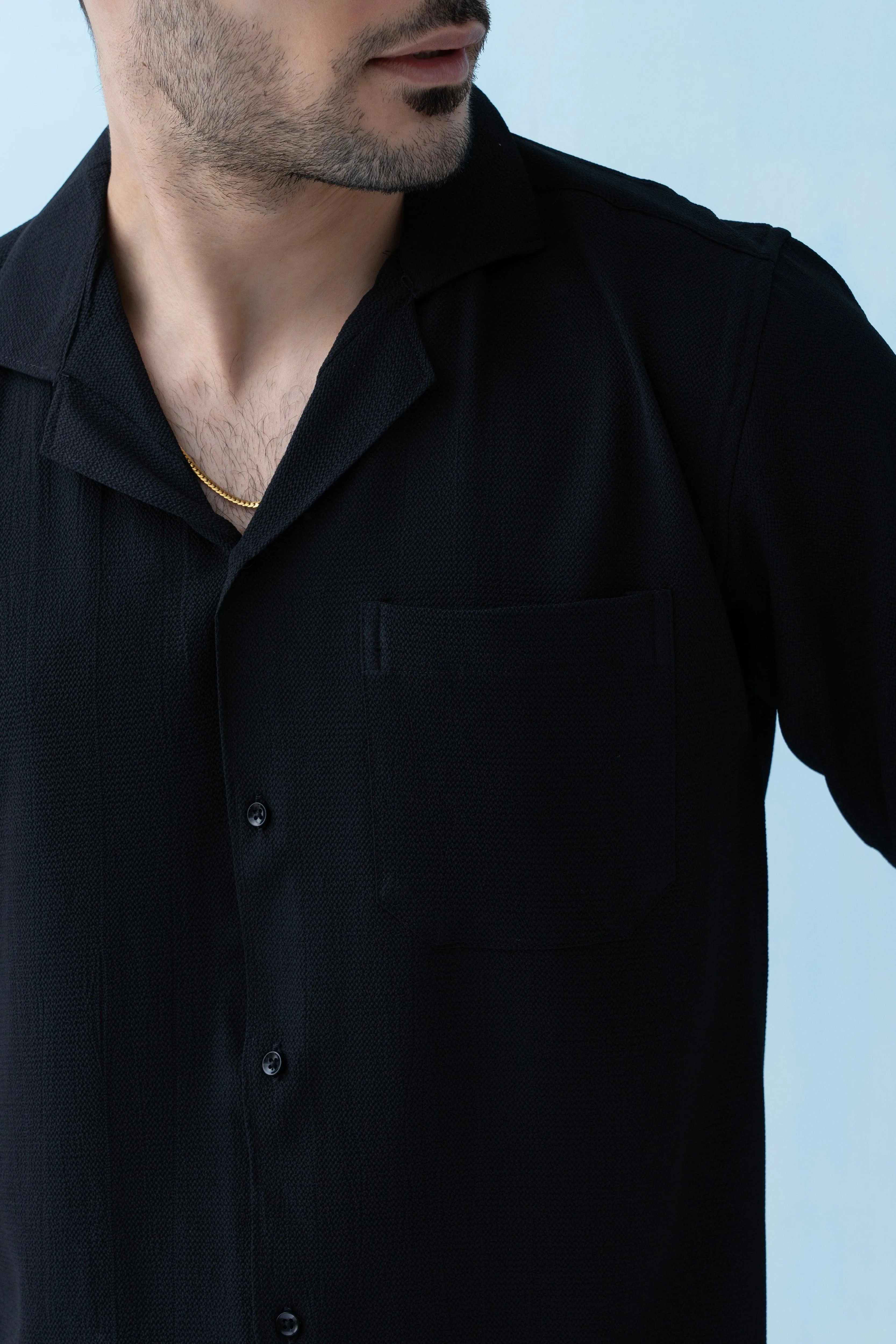 Ripple Cuban Collar Jet black Shirt