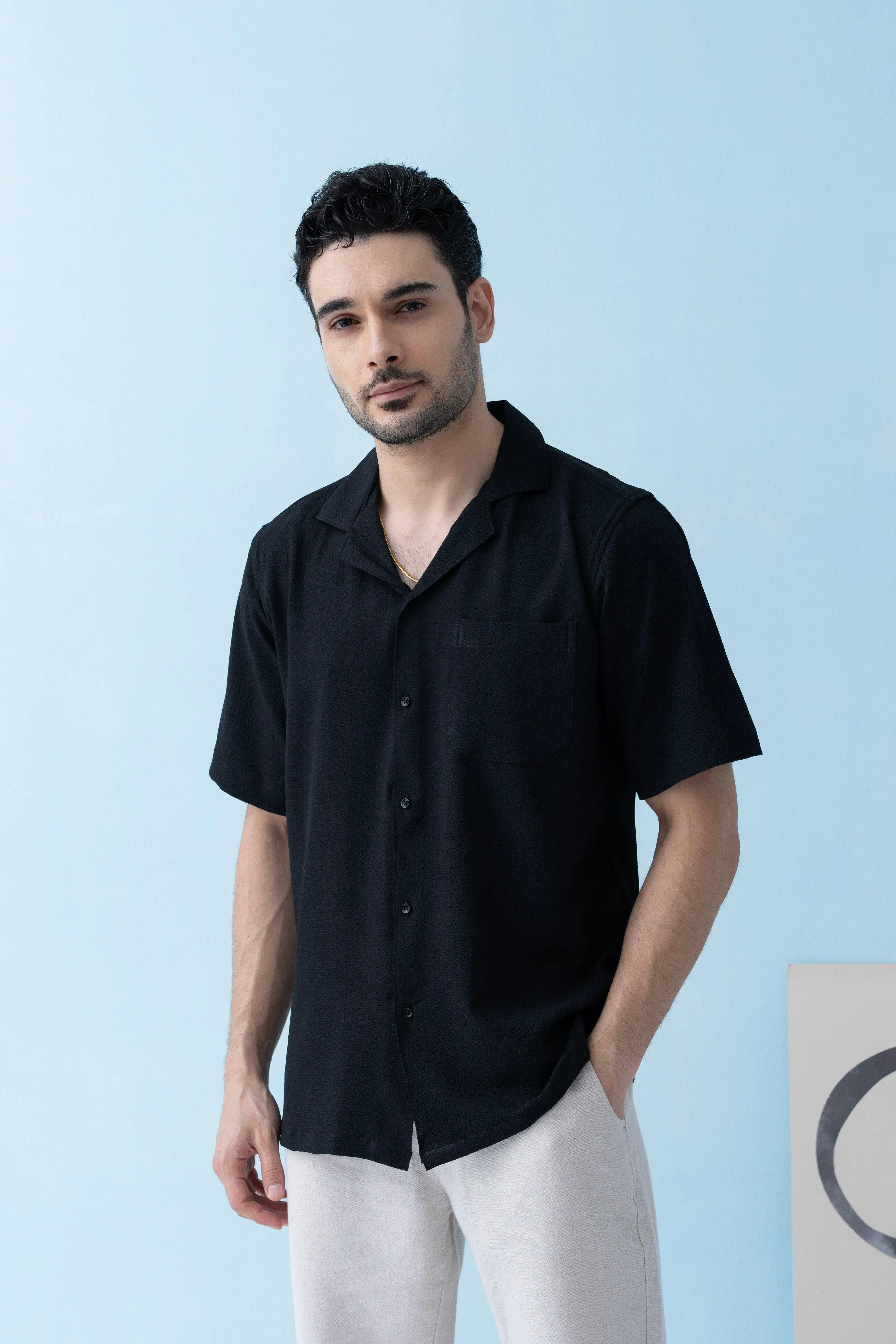 Ripple Cuban Collar Jet black Shirt