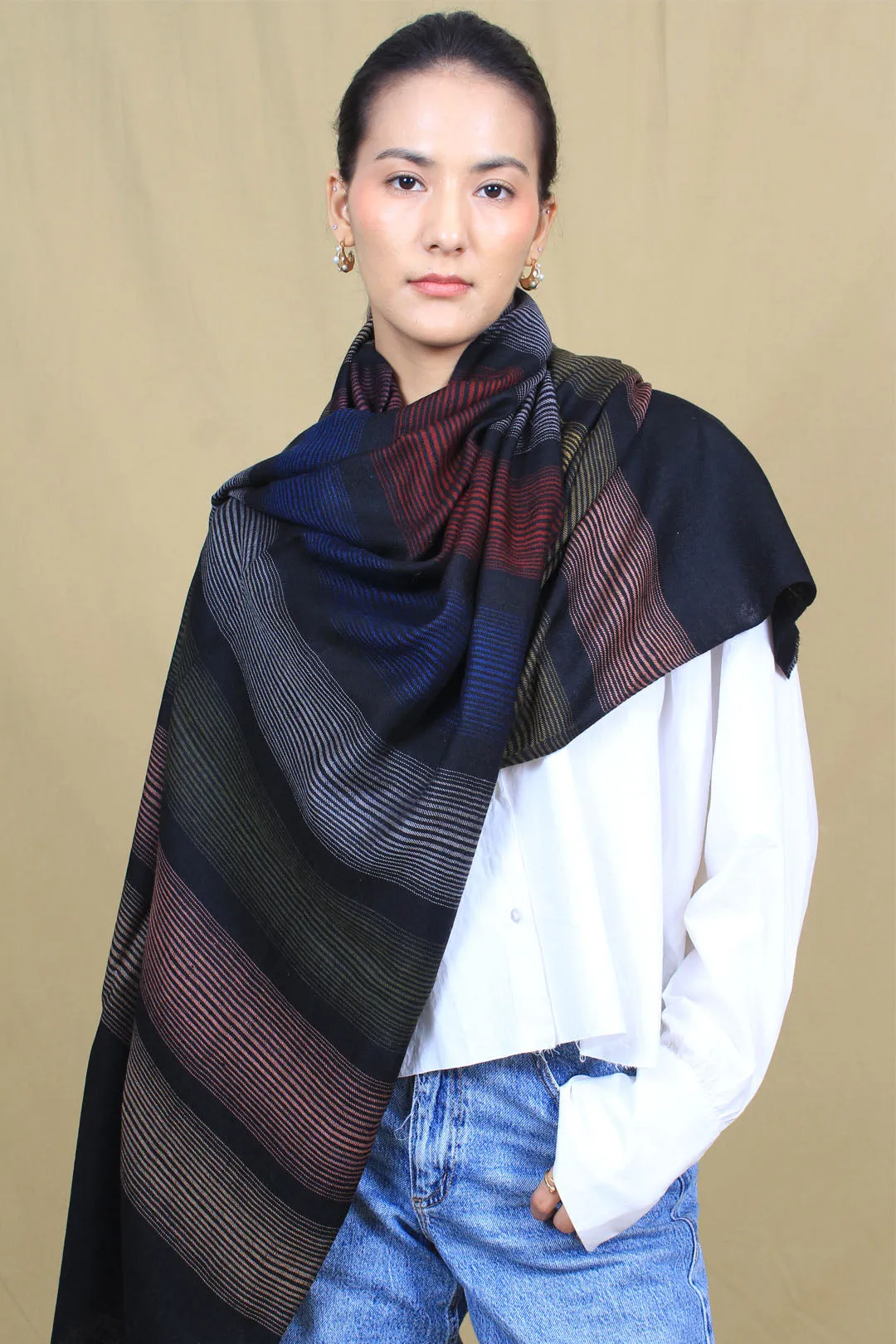 Rivaan Multi Coloured Strips Cashmere Stole