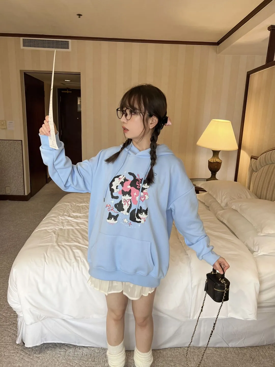 [Rose Candy] Cow Cat Blue Cozy Hoodie