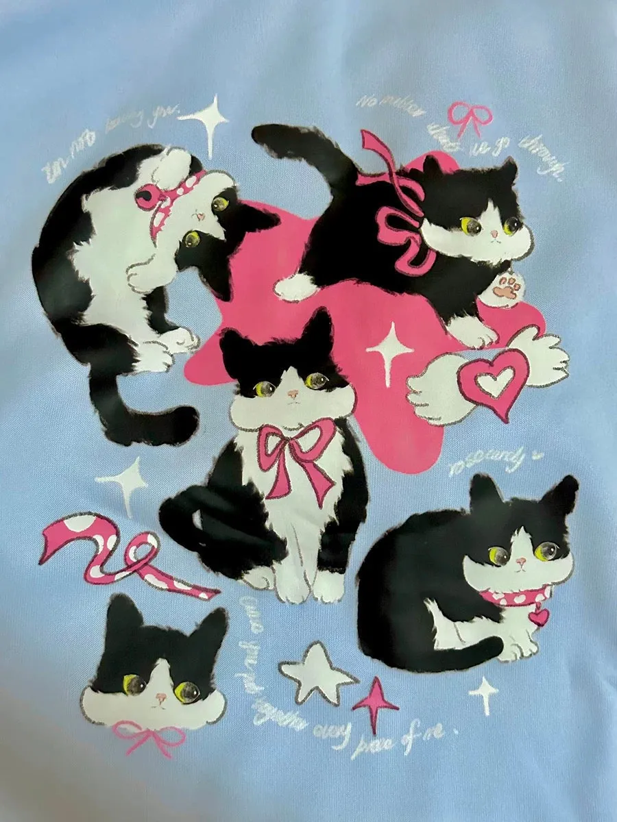 [Rose Candy] Cow Cat Blue Cozy Hoodie