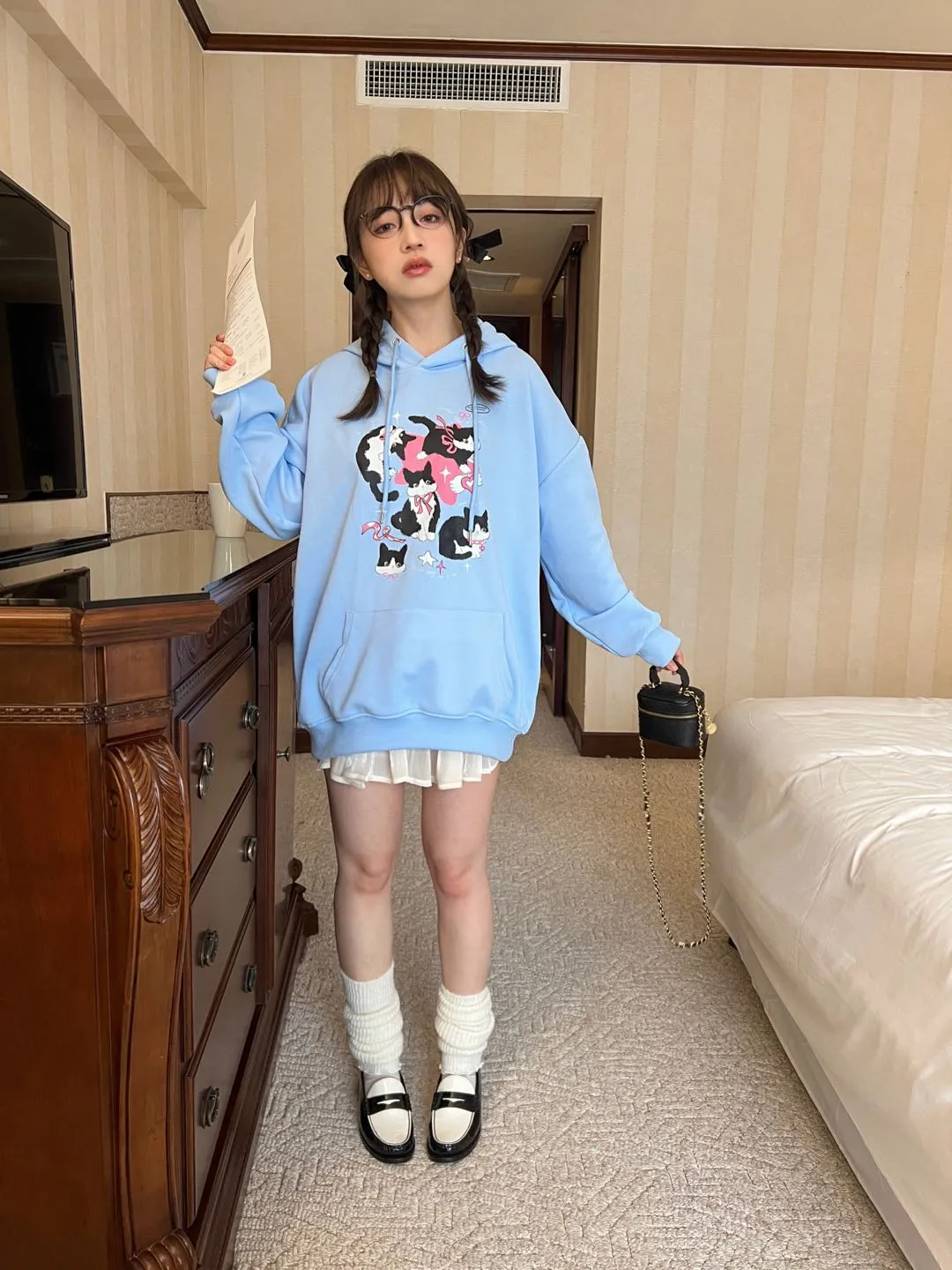 [Rose Candy] Cow Cat Blue Cozy Hoodie