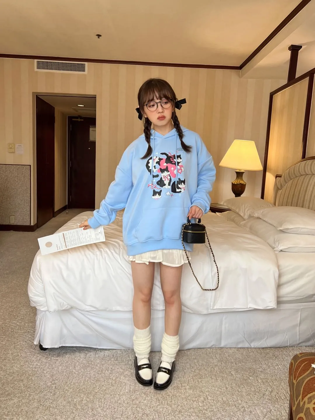 [Rose Candy] Cow Cat Blue Cozy Hoodie