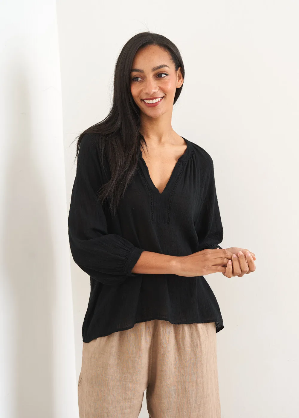 SAFIA COTTON TOP - BLACK