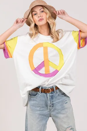 SAGE   FIG Color Block Peace Applique T-Shirt