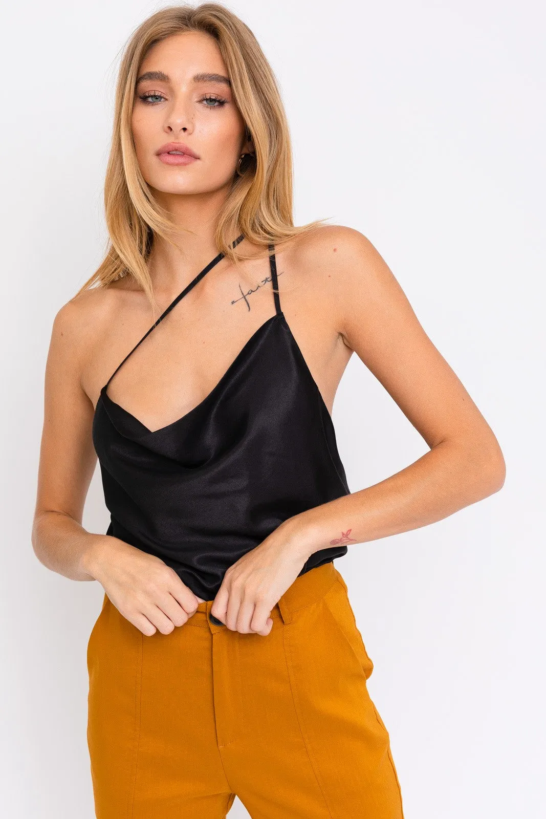 SATIN COWL NECK TOP