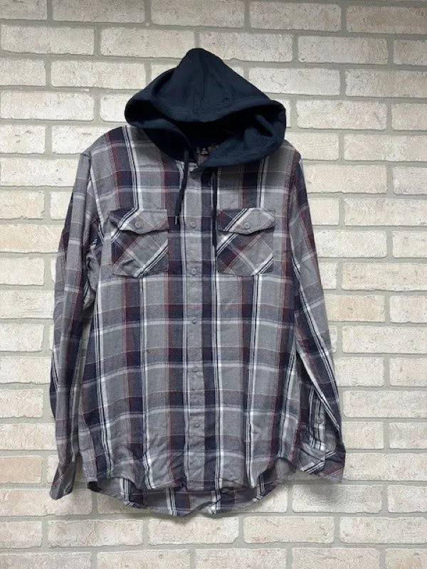 Shirt - Flannel Plaid Hood - Grey