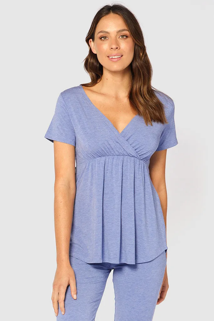 Short Sleeve Cross Front PJ Top - Lavender