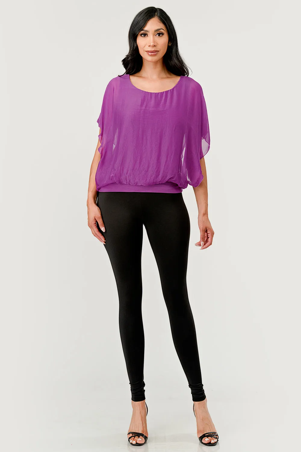 Solid Silk Banded Bottom Top