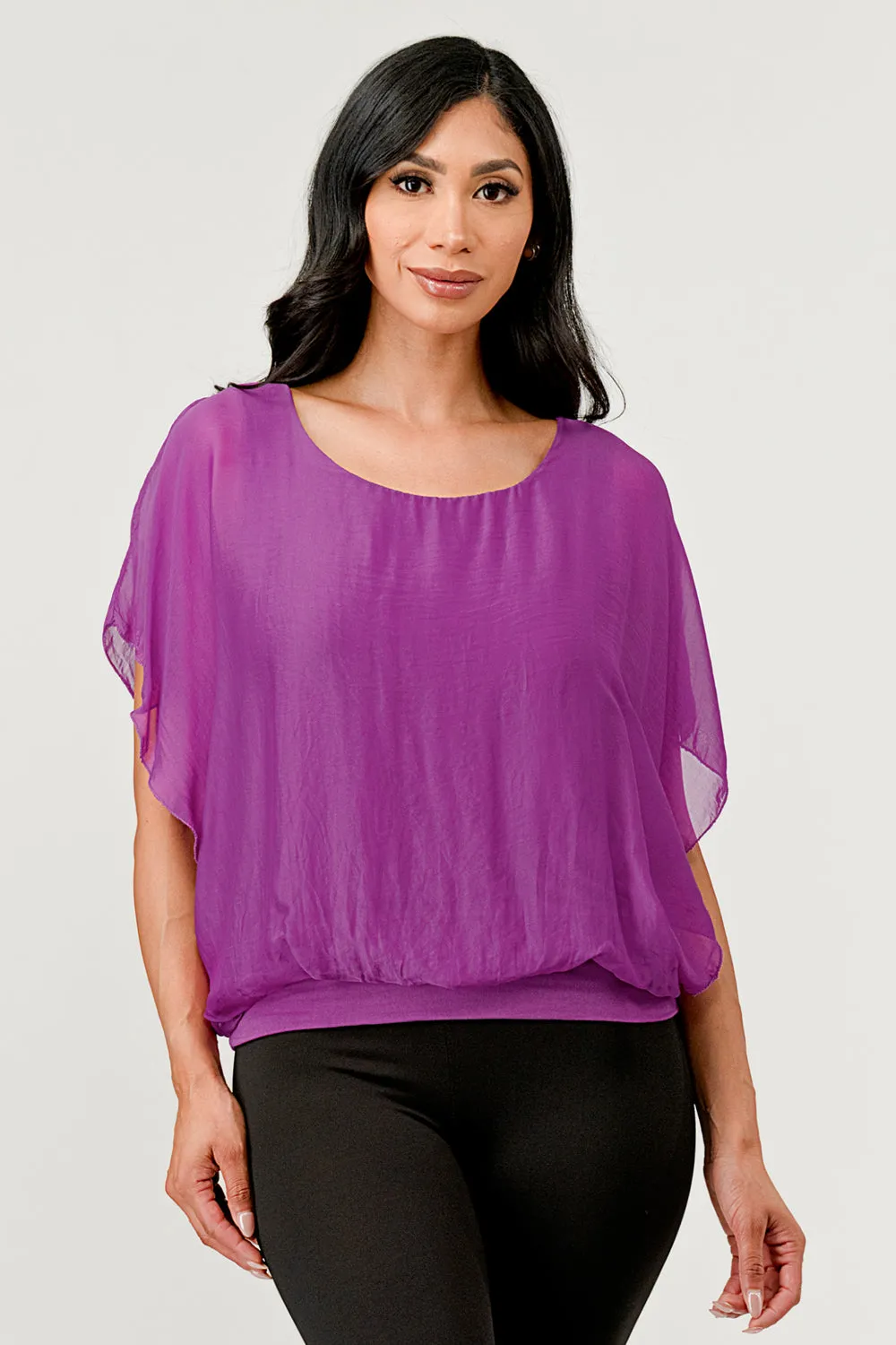 Solid Silk Banded Bottom Top