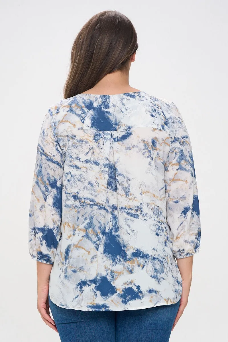 Sophia Plus Size Three Quarter Balloon Sleeve Printed Everyday Blouse