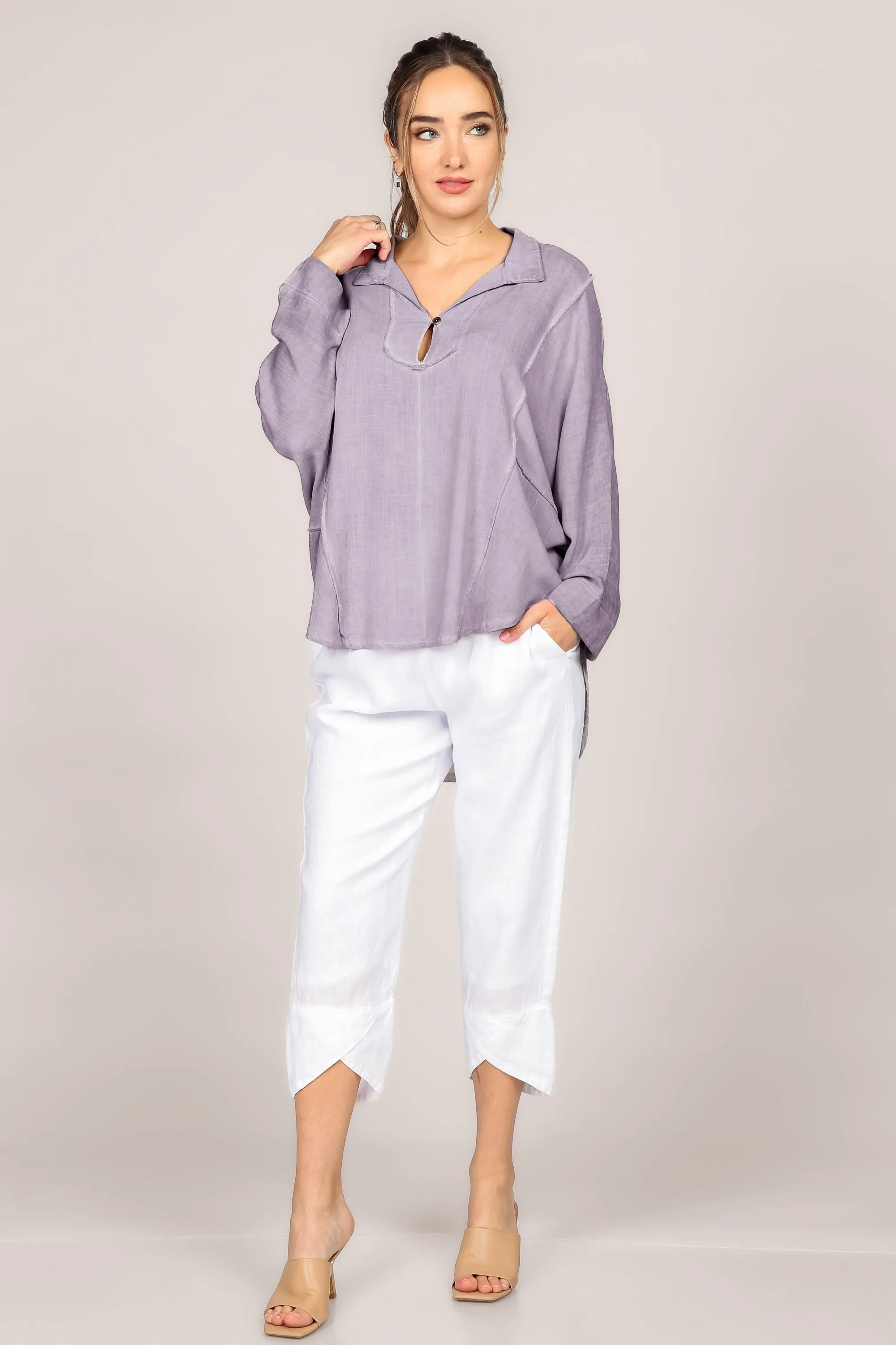 Split Placket Hi-Low Top