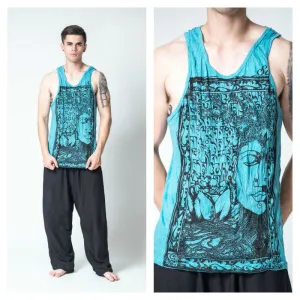 Sure Design Men's Sanskrit Buddha Tank Top Turquoise