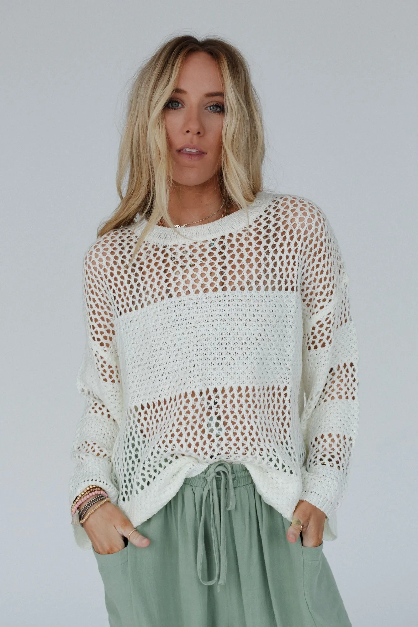 Sweet Peek Open Knit Top - Ivory