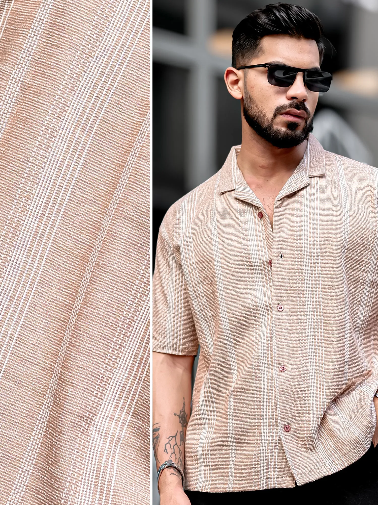 Ternary Line Stripe Beige Shirt