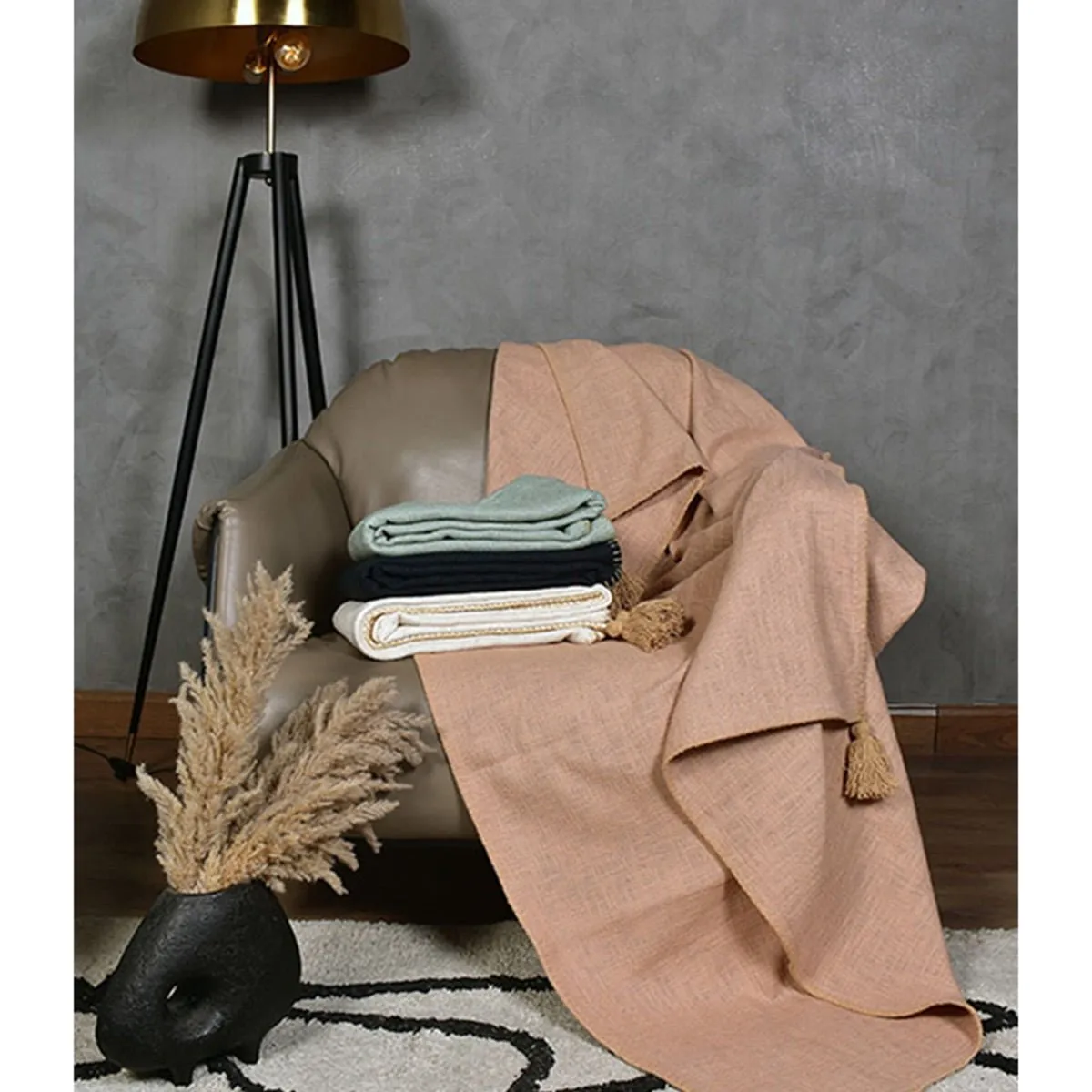 Top Stitch Tasseled Cotton Throw