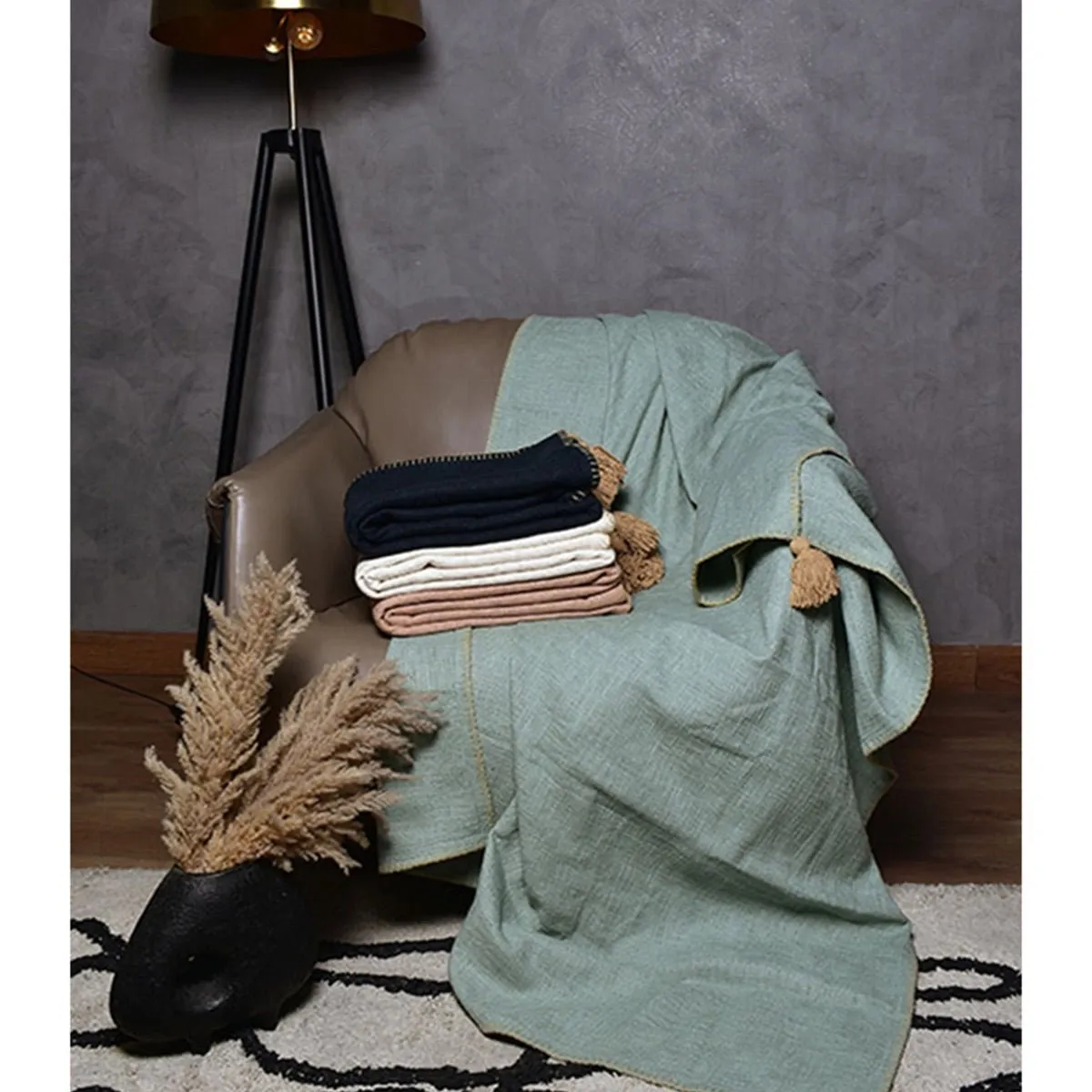 Top Stitch Tasseled Cotton Throw