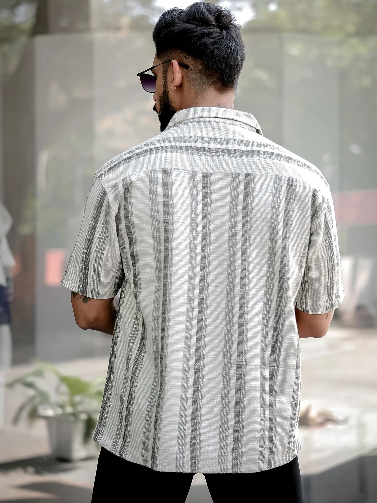 Tweed Vertical Stripe Green Shirt