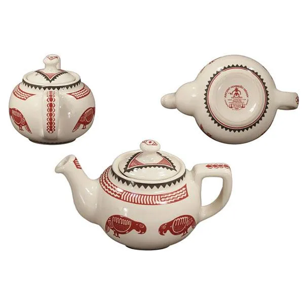 White & Maroon Teapot | Mimbreño