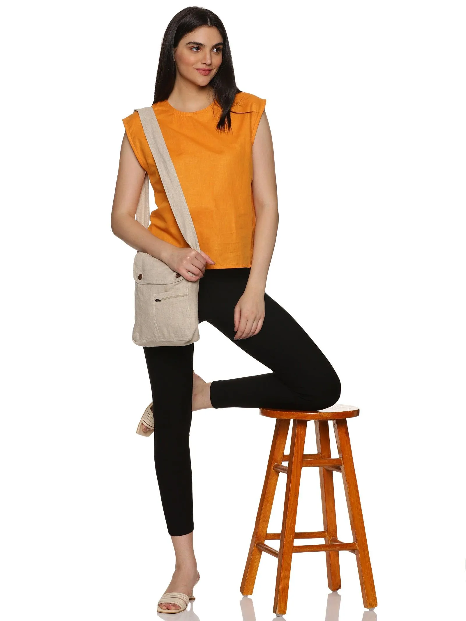 Women's Casual Orange Cotton Half Sleeves Top - Comfortable and Vibrant