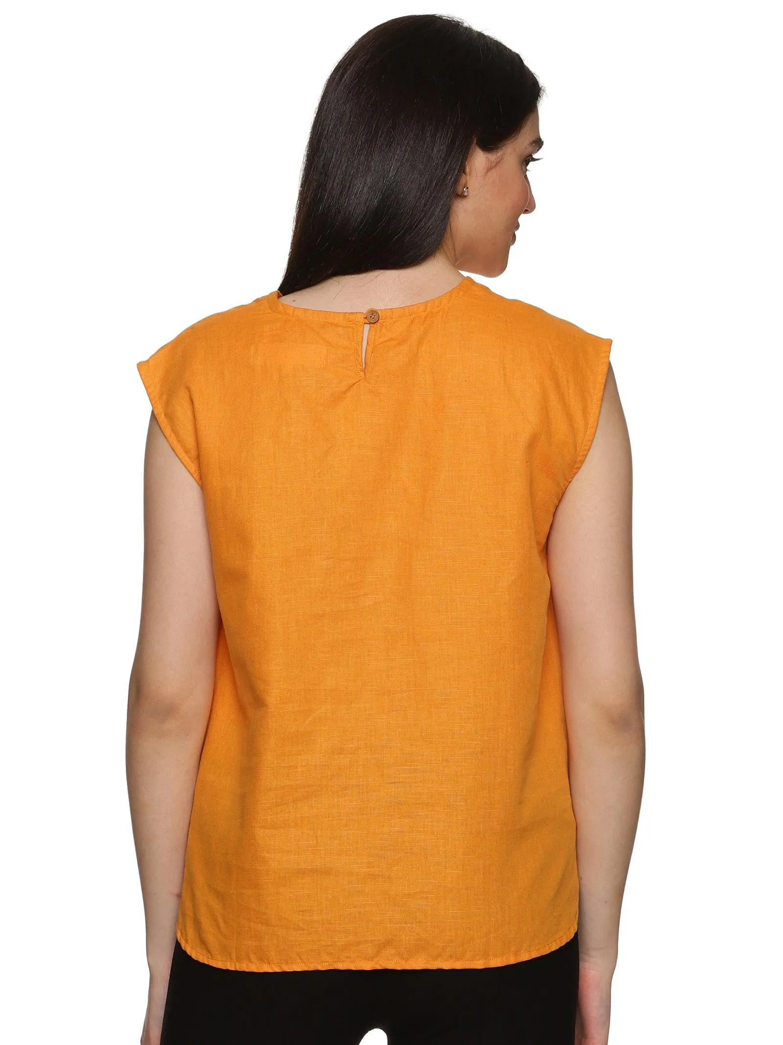 Women's Casual Orange Cotton Half Sleeves Top - Comfortable and Vibrant