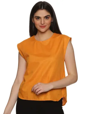 Women's Casual Orange Cotton Half Sleeves Top - Comfortable and Vibrant