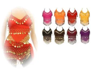 Womens Halter Camisole Belly Dance Top with Dangle Coins Lot of 100/ Assorted Colors, Silver and Gold Coins