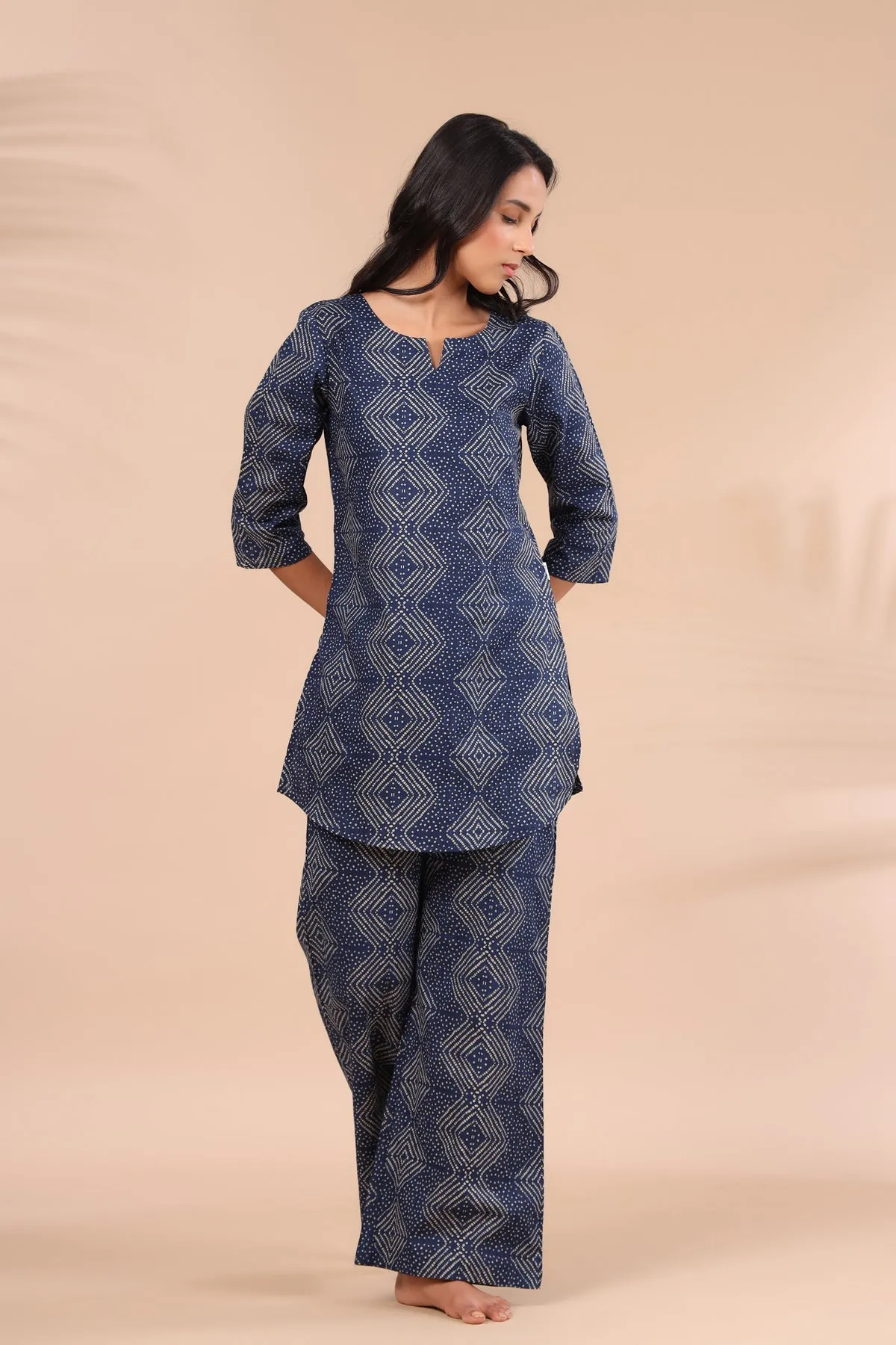 Zig-Zag Bhandani on Indigo Loungewear Top Set