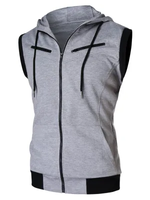 Zipper Sleeveless Hooded Tank Top